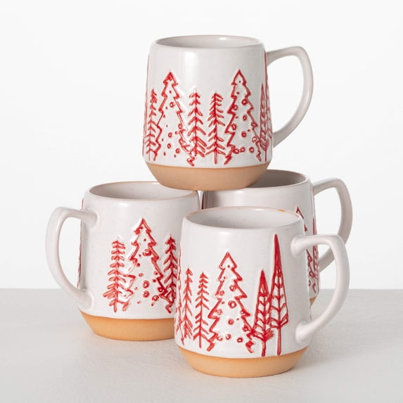 4.75"H Sullivans 'tis The Season Christmas Mugs Set of 4, Red-White