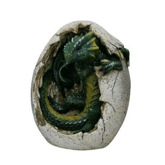 4.75 Inch Green Dragon Hatchling in Egg Casing Statue Figurine