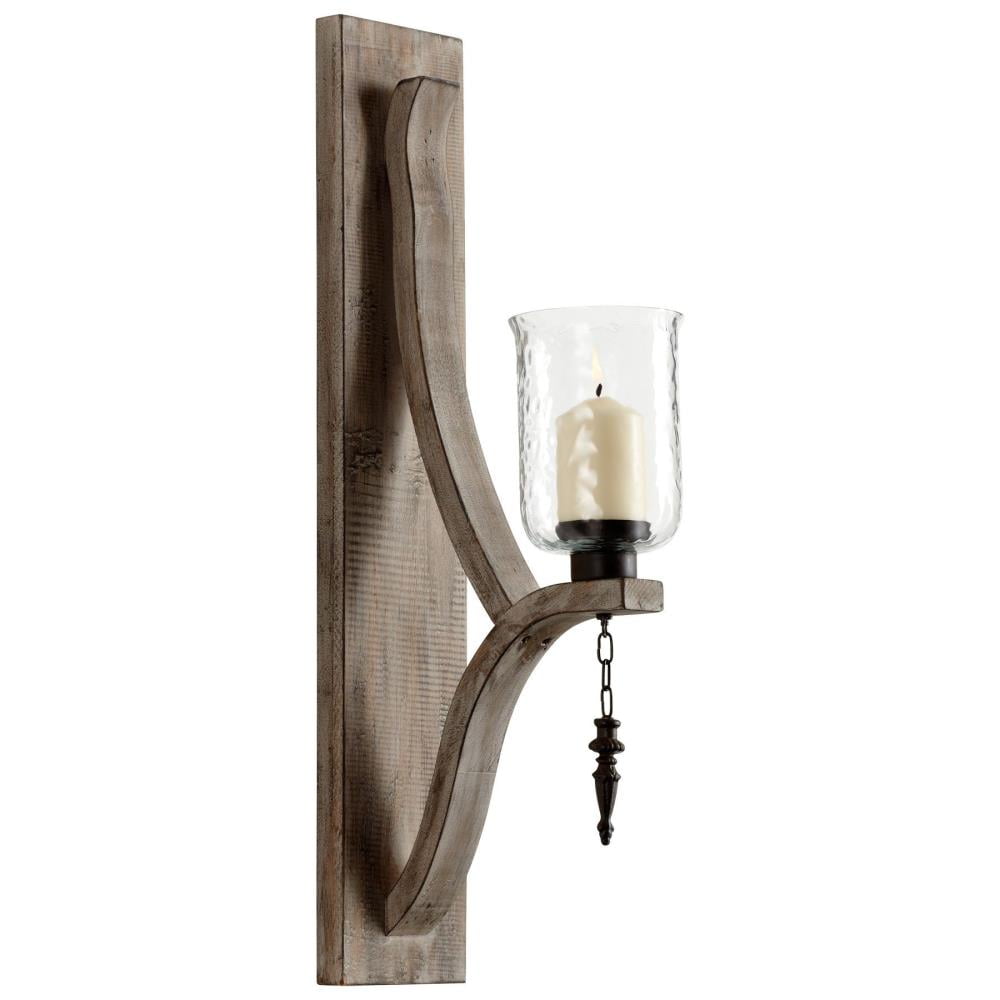 Washed Oak Contemporary Wall Candle Holder, 25" High