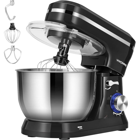 4.75 Quart Stand Mixer, 8 Speed Kitchen Electric Food Mixer, Household Stand Mixer for Baking, Cake, Bread with Beater, Dough Hook, Wire Whip and Egg Separator, Black
