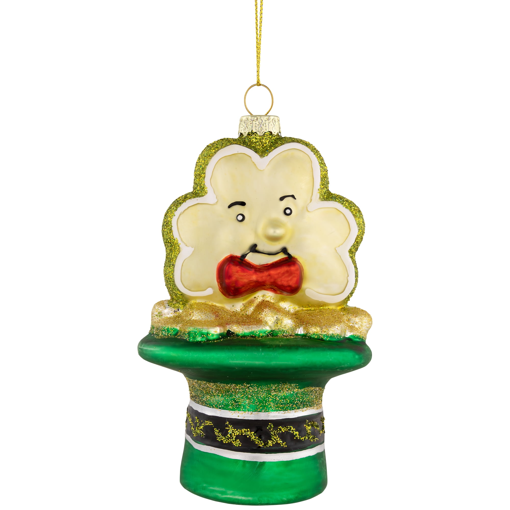 4.75" Shamrock and Leprechaun Hat Glass Christmas Ornament