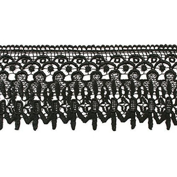 4.75" White Ivory Red Gold Lilac Gray Floral Scalloped Venice Lace Guipure Trim (Black)