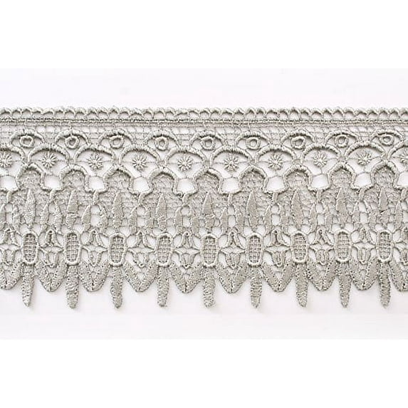 4.75" White Ivory Red Gold Lilac Gray Floral Scalloped Venice Lace Guipure Trim (Gray)