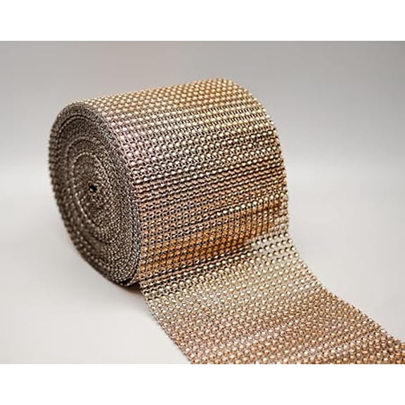 4.75" X 10 Yards Faux Diamond Rhinestone Mesh Wrap for Wedding, Party and Events Decoration (Champagne)