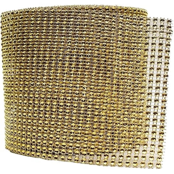 4.75" X 10 Yards Faux Diamond Rhinestone Mesh Wrap for Wedding, Party and Events Decoration (Gold)