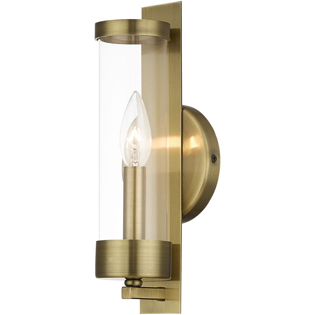 Antique Brass Dimmable Wall Sconce with Clear Glass