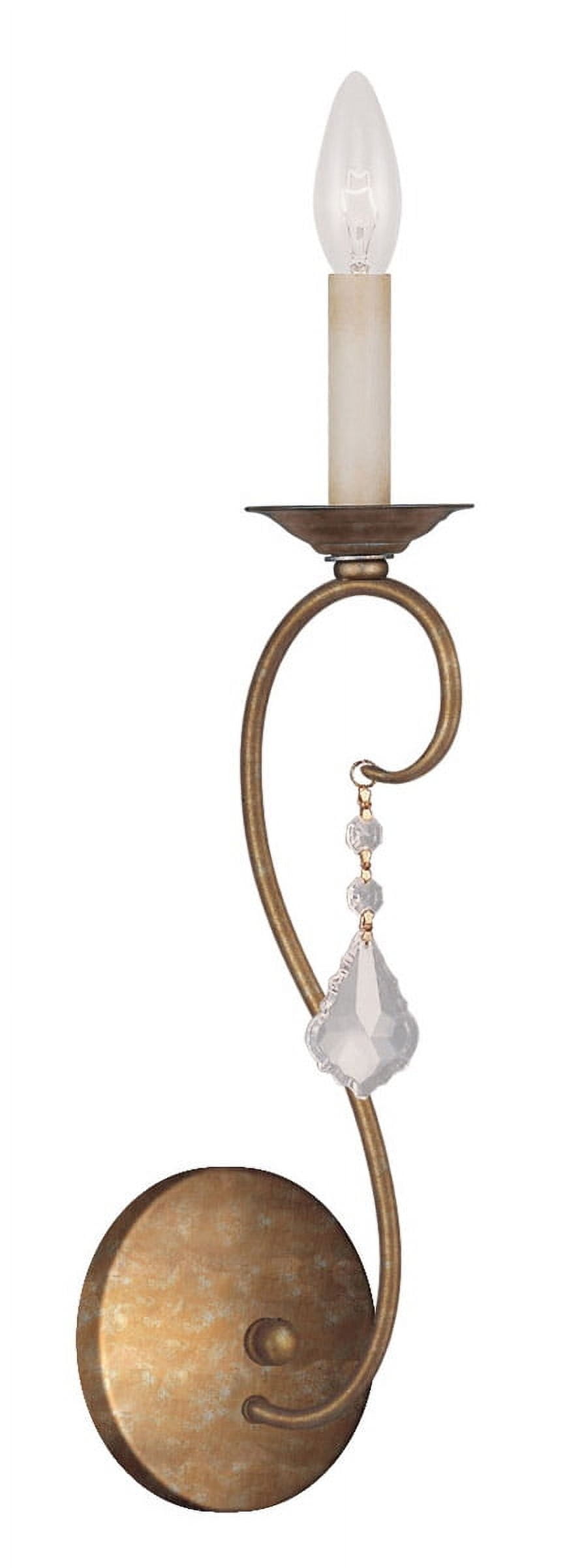 Antique Gold Leaf Single-Light Sconce with Crystal Accents