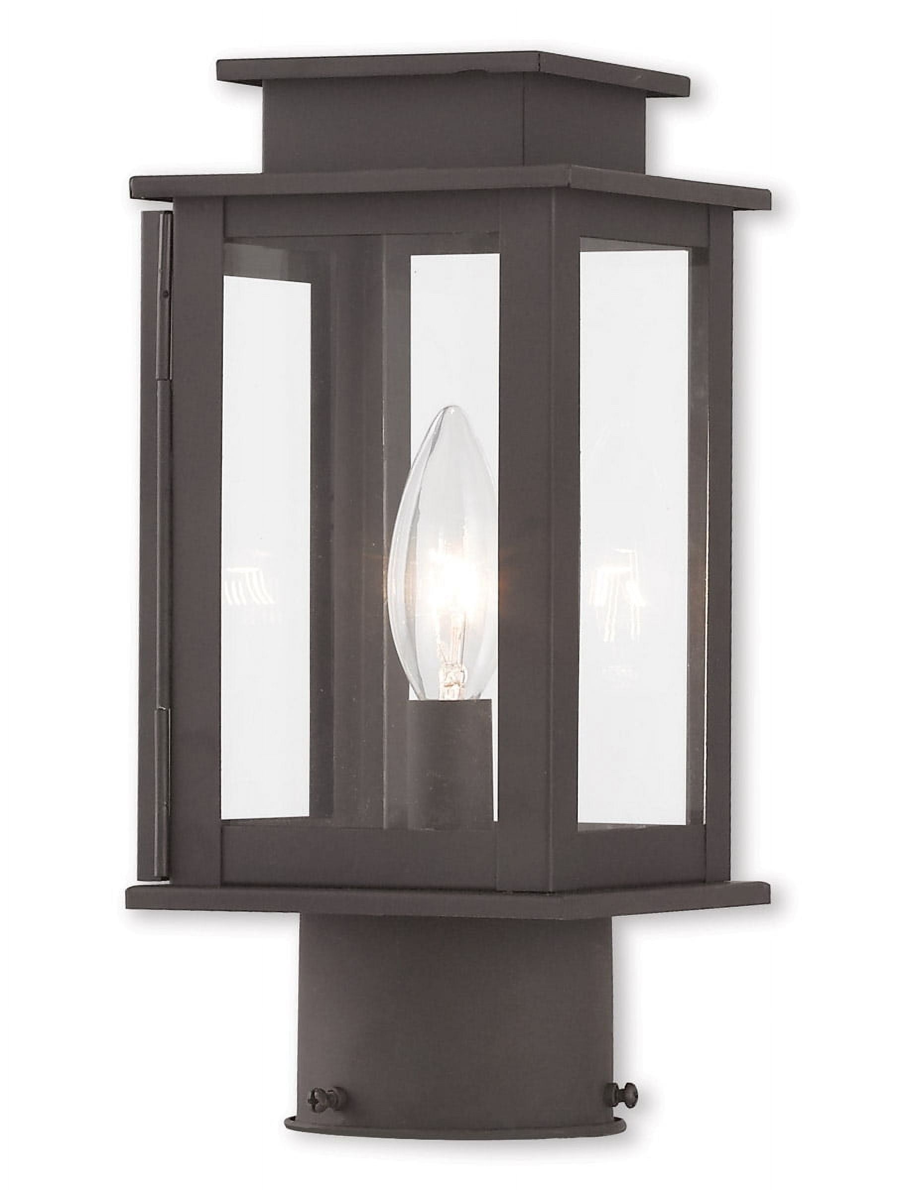 4.75 inch 1 Light Bronze Outdoor Post Lantern with Clear Glass Shade backed with Hand Crafted Solid Brass material for patio, front porch, entryway and more
