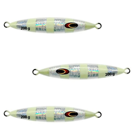 4.75" tuna jigs,200g saltwater trolling & jigging lures, 3 pcs Silver Zebra Glow, for offshore & deep sea fishing, includes wire-through design, ideal for tuna, grouper & big game fish