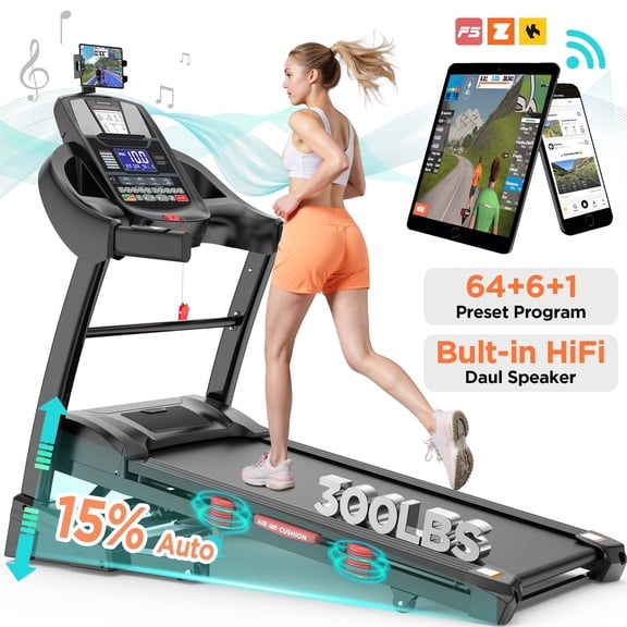 4.75HP Folding Treadmill w/ 300lb Capacity, 15% Auto Incline, Treadmill for Home or Office, 10MPH Speed, 71 Preset Programs, Portable Running and Walking Machine