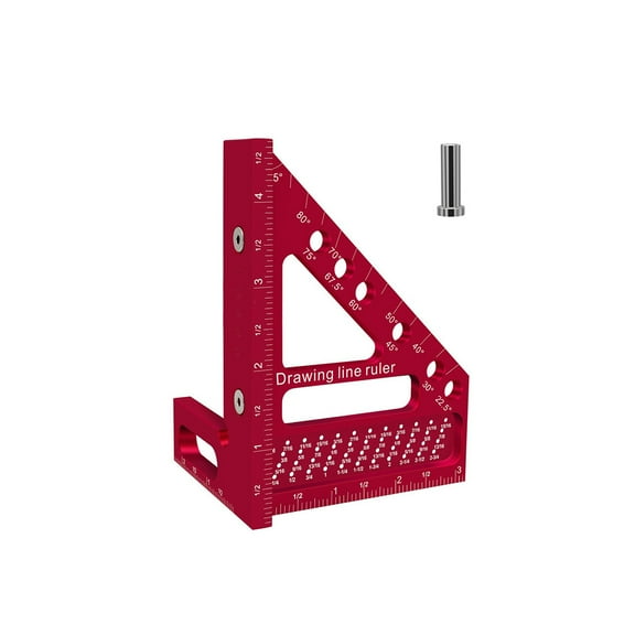 4.76 inch, red 0-90 Degree 3D Multi-Angle Measuring Ruler for Woodworking and Construction, High Precision Aluminum Square Measuring Ruler Woodworking Tools