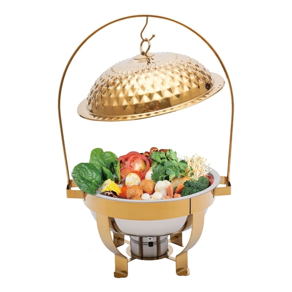 4.76Qt Gold Chafing Dish Buffet Set, Chafer, Stainless Steel, Fuel (Alcohol) Warmer
