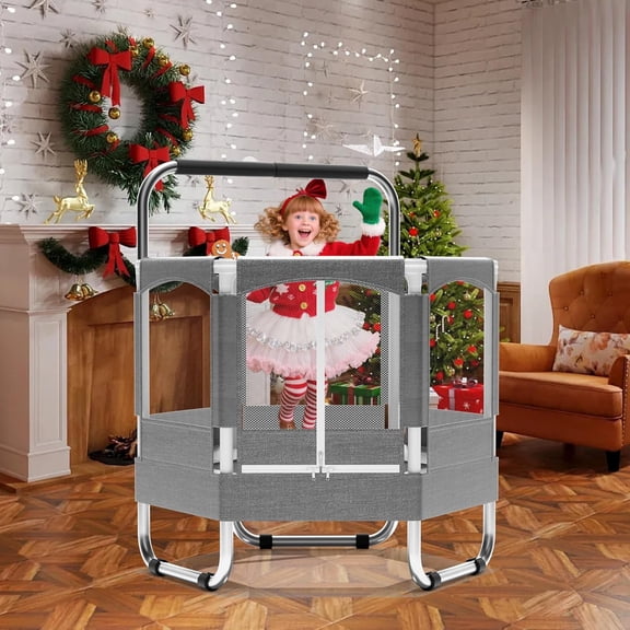 4.7FT Trampoline for Kids with Net, Indoor Outdoor Toddler Trampoline with Safety Enclosure, Safe Hexagon No-Gap Design, Birthday Gifts for Kids, Age 1-8