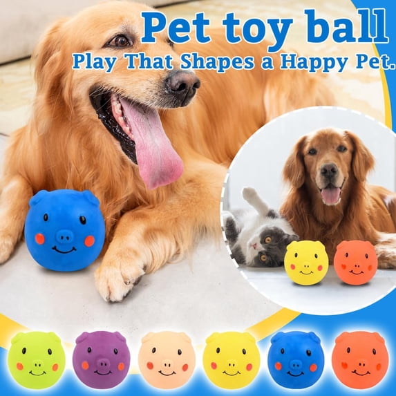 Cute Pig-Shaped Latex Dog Chew Toy Ball With Squeaky Function, Durable & Soft Interactive Pet Play Ball For Teeth Cleaning, Indoor & Outdoor Fetching, Suitable For Small To