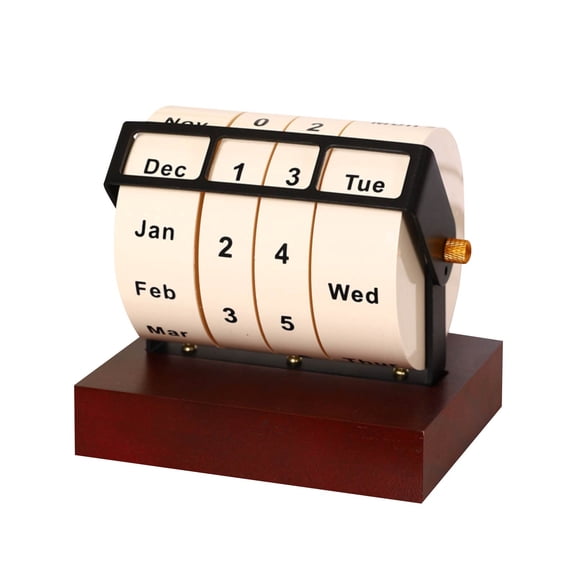 4.7Inch Wooden Perpetual Calendar for Office Desk Decor, Rotary Perpetual Desk Calendar, Countdown Desktop Calendar for Office School