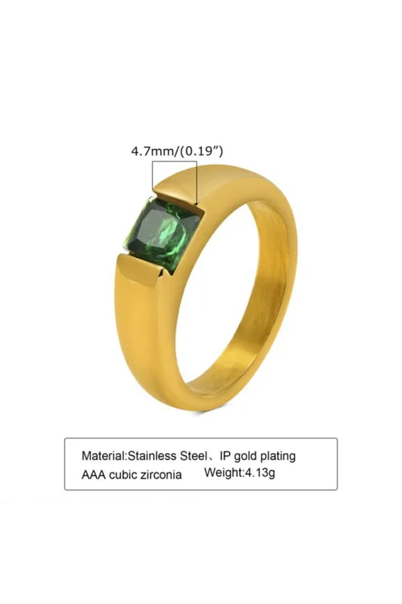 4.7mm Green/White Stone Women's Stainless Steel 18K Gold Plated Ring Size 6 7 8