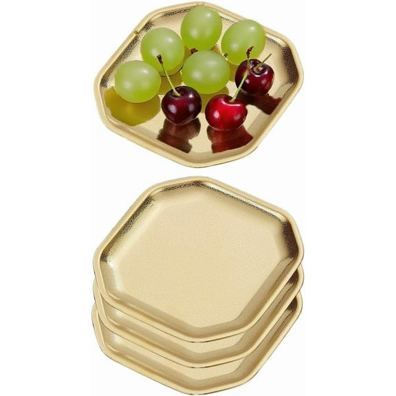 5.1x5.1 in  square Appetizer Plates,thick stainless steel Dinner Plates, Pasta Dessert Plates for Sushi, Fruit oven/Dishwasher Safe, Set of 4,Gold