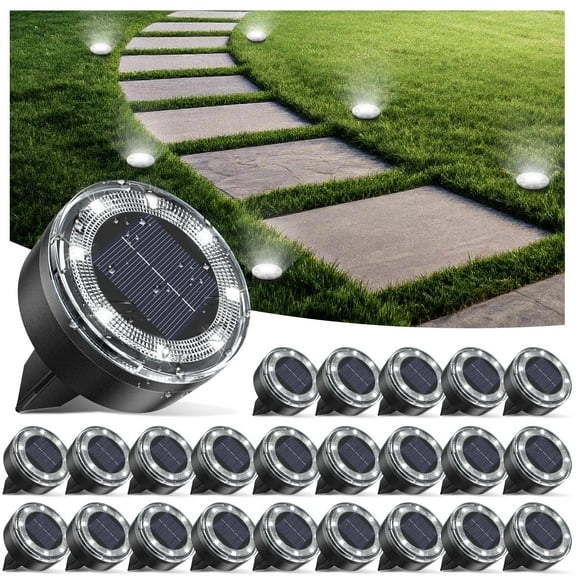 4/ 8/ 12/ 24 Pack Solar Mini Ground Lights Outdoor - 8 LED Solar Disc Lights with Flat Design IP44, Solar-Powered Pathway Lights for Garden, Lawn, Patio, Yard, Path & Landscape (Cool White & Warm Whi