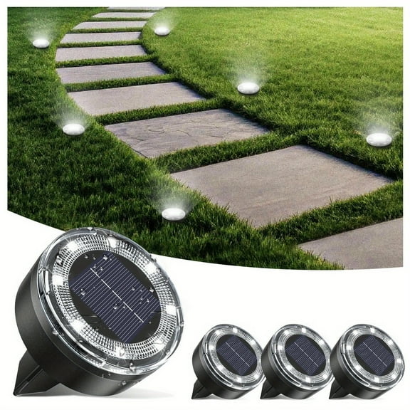 4/ 8/ 12/ 24 Pack Solar Mini Ground Lights Outdoor - 8 LED Solar Disc Lights with Flat Design IP44, Solar-Powered Pathway Lights for Garden, Lawn, Patio, Yard, Path & Landscape (Cool White & Warm Whi