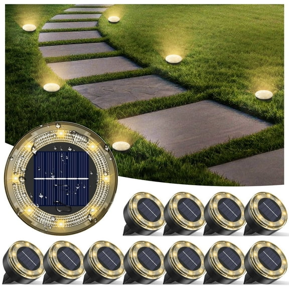 4/ 8/ 12/ 24 Pack Solar Mini Ground Lights Outdoor - 8 LED Solar Disc Lights with Flat Design IP44, Solar-Powered Pathway Lights for Garden, Lawn, Patio, Yard, Path & Landscape (Cool White & Warm Whi
