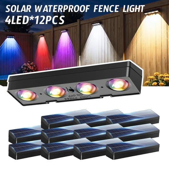 4/8/12 PCS Solar Fence Lights Outdoor RGB LED Waterproof Solar Fence Lights for Patio Backyard Deck and Wall Stairs