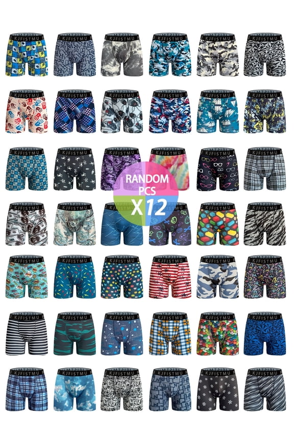 4/8/12-piece random print set, men's stretch boxer briefs, soft, comfortable and breathable, available in stripes, camouflage, tie-dye, and simple everyday styles. The perfect gift choice.