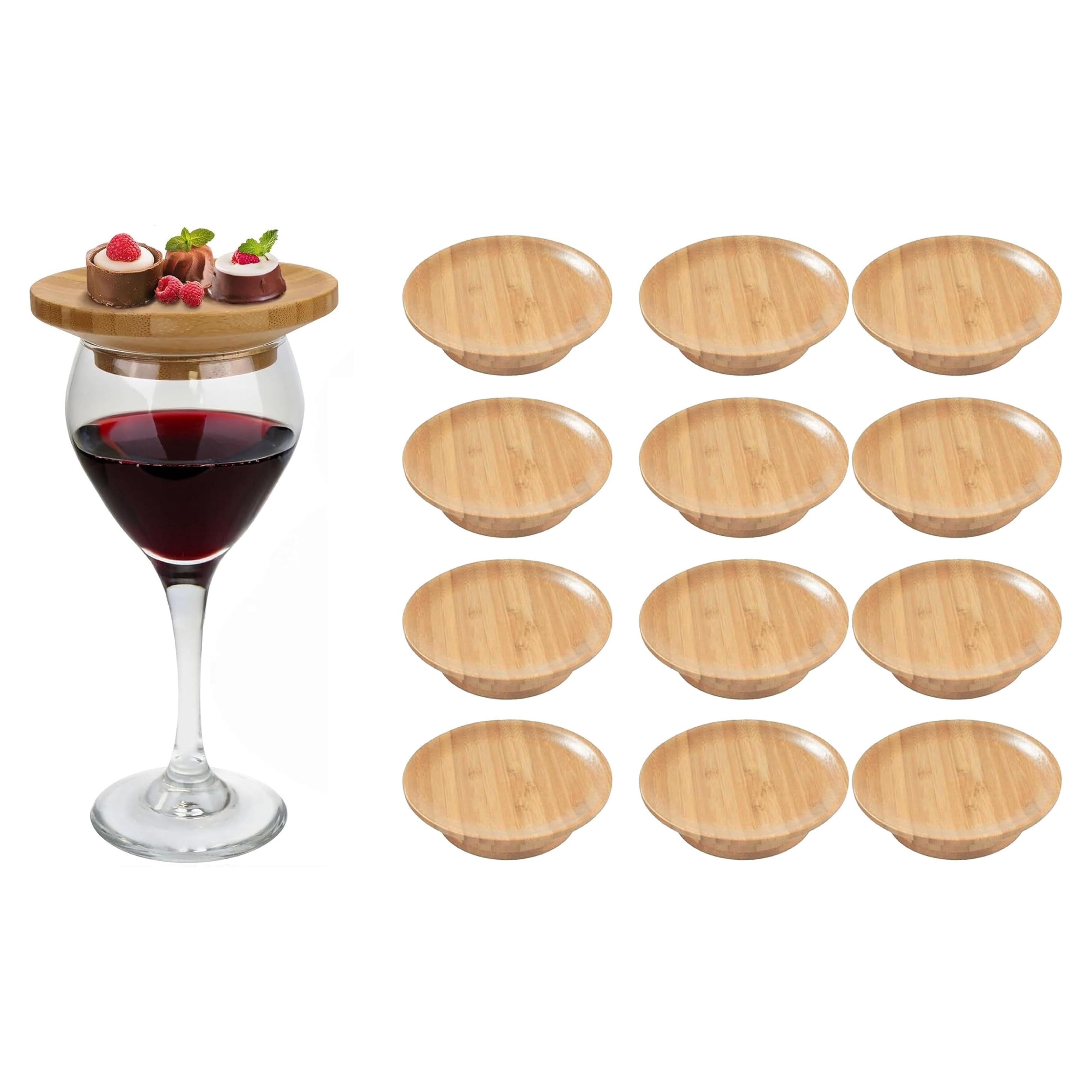 Bamboo Wine Glass Charcuterie Topper (Set Of 4) - Appetizer Plate For Glass, Prevents Red Wine Splashes - View #3