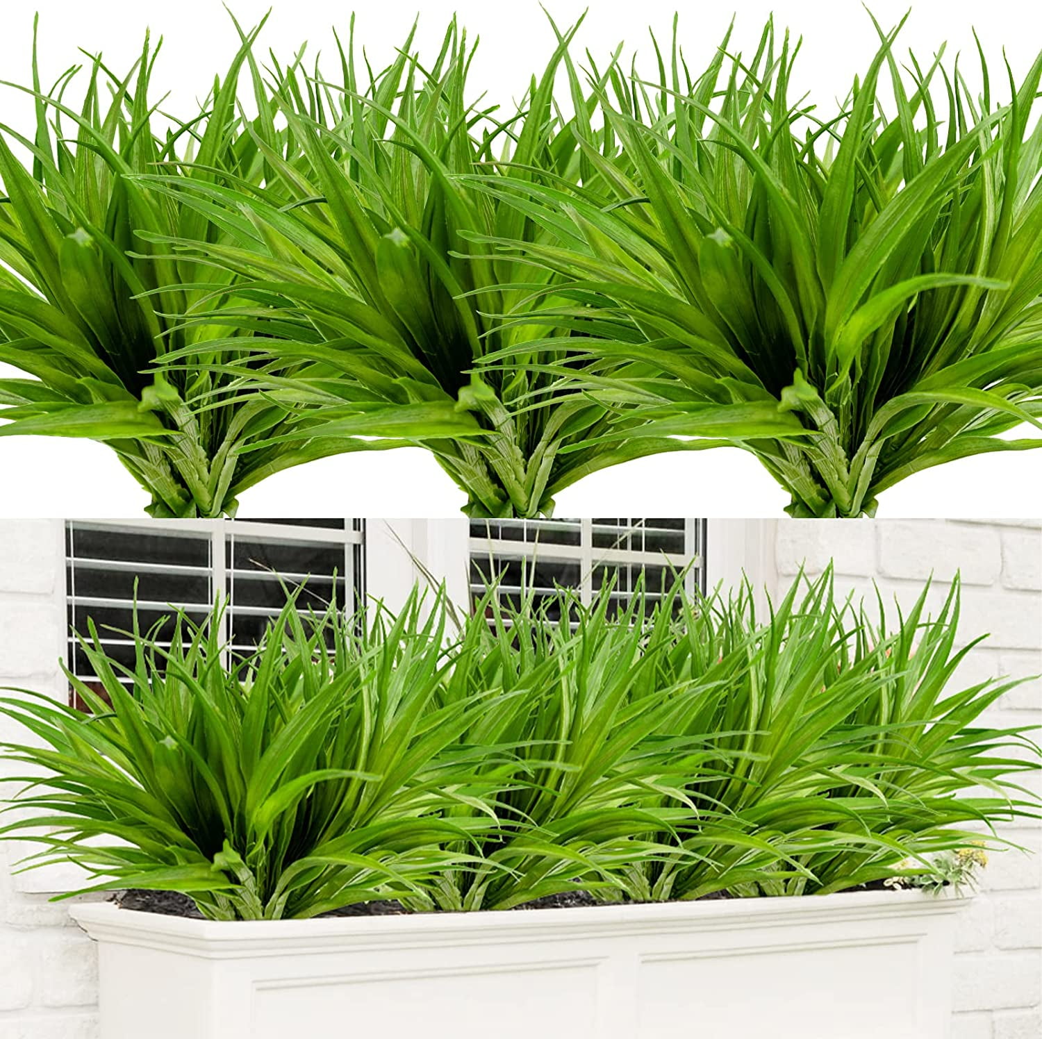 4/8/12pcs Artificial Grass Shrubs Plant Outdoor Fake Plastic Plants UV Resistant Faux Grass