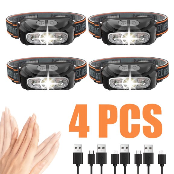 4/8/12pcs Rechargeable Powerful LED Headlamp with Motion Sensor, Compact Flashlight, USB Rechargeable Portable Camping Searchlight for Outdoor Activities, Fishing, and Camping
