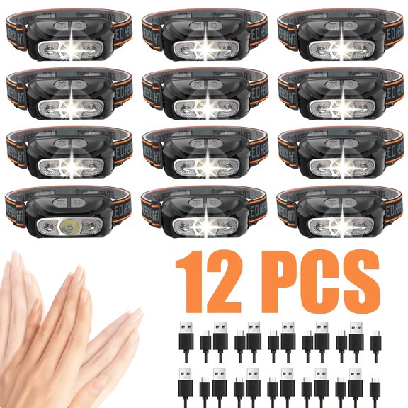4/8/12pcs Rechargeable Powerful LED Headlamp with Motion Sensor, Compact Flashlight, USB Rechargeable Portable Camping Searchlight for Outdoor Activities, Fishing, and Camping