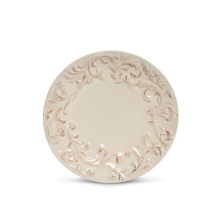 4 8.5"D Cream-Colored Acanthus Leaf Embossed Salad Plates