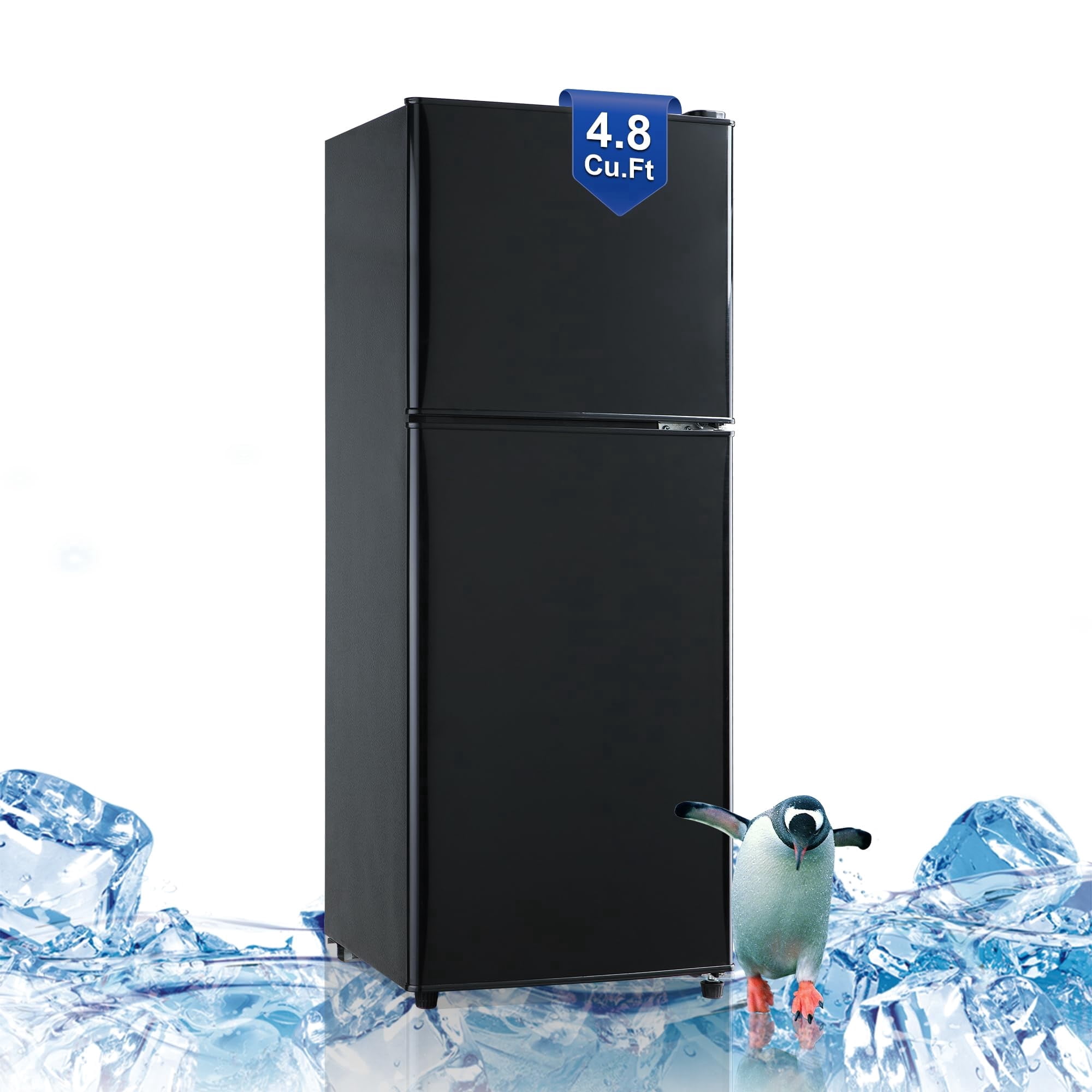 4.8 Cu.Ft Apartment Refrigerator with Freezer, Adjustable Thermostat Removable Glass Shelves, Quiet R600 Compressor Space Saving for Dorm Office RV Kitchen, Black