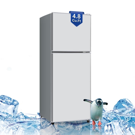 4.8 Cu.Ft Apartment Refrigerator with Freezer, Adjustable Thermostat Removable Glass Shelves, Quiet R600 Compressor Space Saving for Dorm Office RV Kitchen, Silver