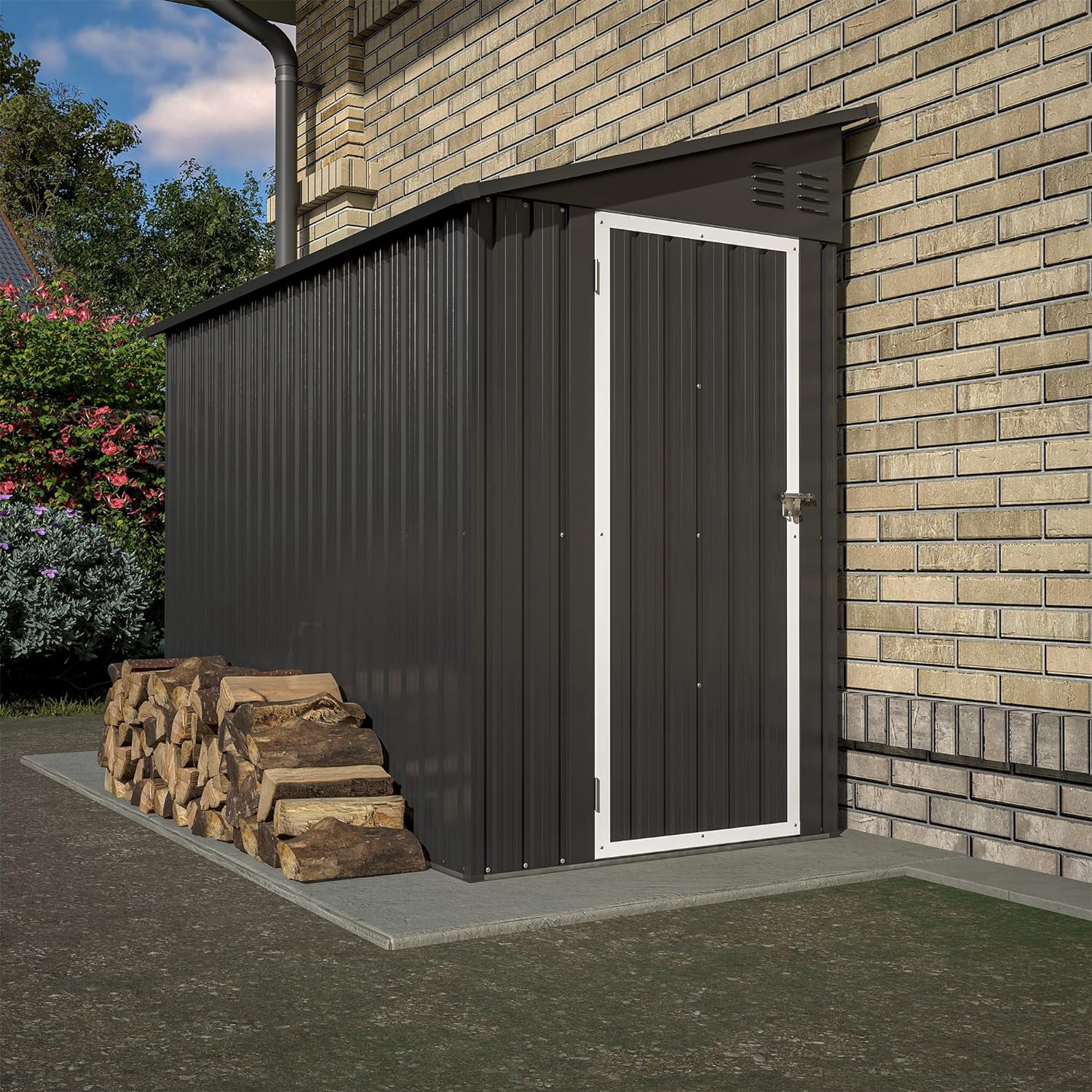 4×8 Ft Lean to Shed with Floor, Metal Outdoor Storage Shed, 4×8 Ft Lean to Shed with Floor, Metal Outdoor Storage Shed