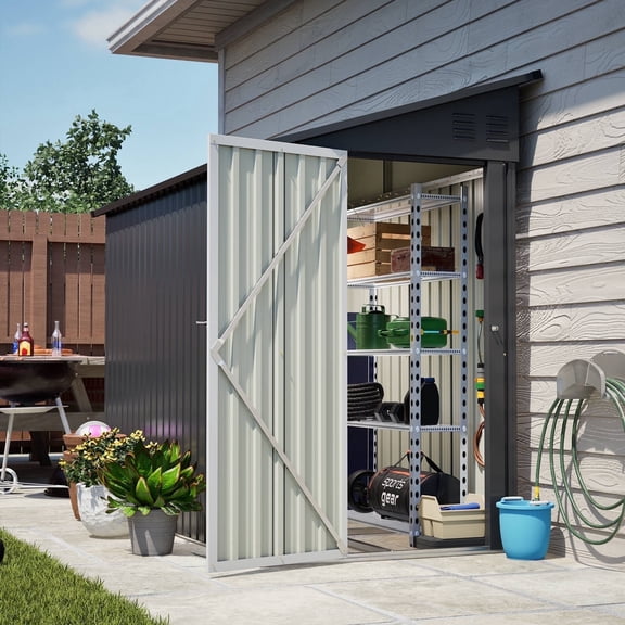 Thanaddo 4x8 ft Outdoor Metal Storage Shed, Lean to Roof Garden Tool Shed for Backyard Patio, Black