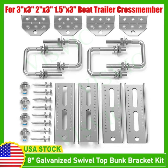 (4) 8" Galvanized Swivel Top Bunk Bracket Kit W/ Hardware Fits Boat Trailer 2x3
