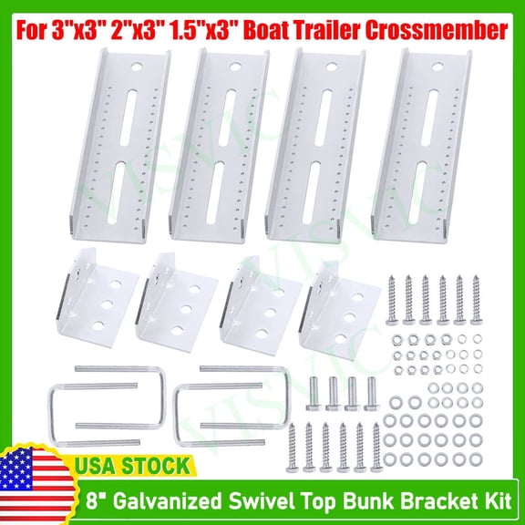 (4) 8" Galvanized Swivel Top Bunk Bracket Kit with Hardware fit Boat Trailer 2x3