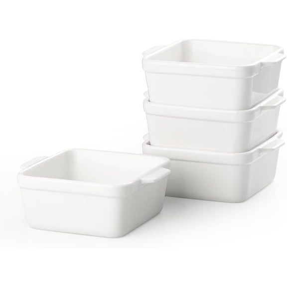 4.8 Inch Small Baking Dish, 16 Oz Small Casserole Dishes for Oven, Ceramic Square Baking Pan, Ramekins with Handles for Lasagna, Pasta, Casseroles, Desserts, Set of 4