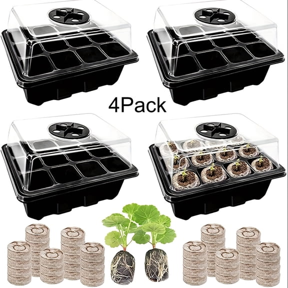 4/8 Pack Black Starter Kit 48 96 Cells Starting Tray for Vegetables Flowers