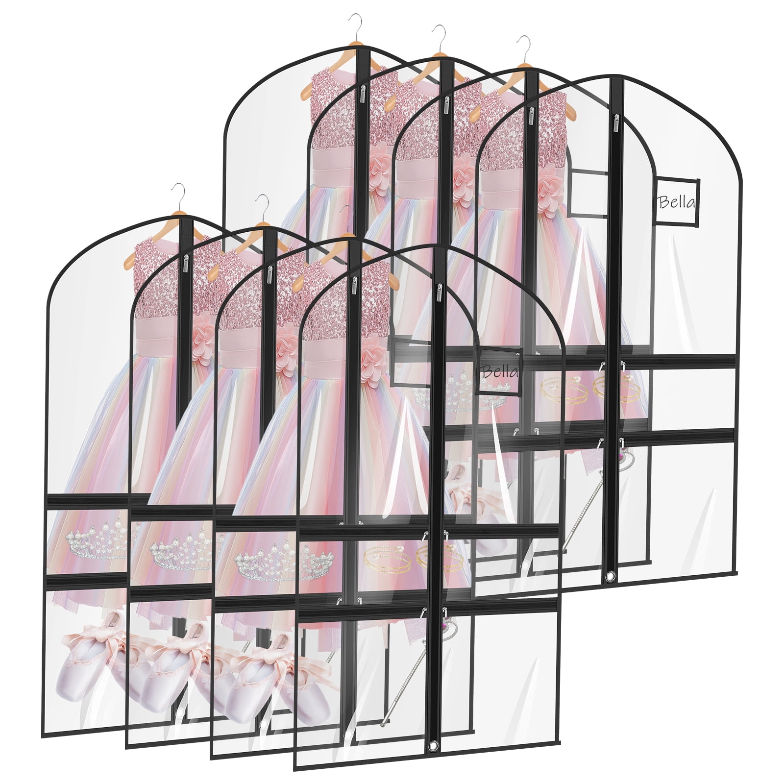 4/8 Pack Dance Garment Bag 40" x 22" PVC Clear Costume Bag for Dancer with 4 Zippered Pocket for Hanging Clothes for Dance Competition Recital Travel and Closet Storage