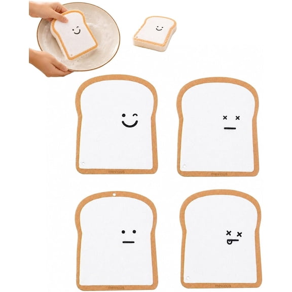 4/8 Pcs Compostable Cellulose Toast Bread Sponges, Bread Pop-Up Kitchen Scrubber Pads, Dual Sided Non-Scratch Reusable Kitchen Dish Scrubber Pads, Funny Eco Friendly Household Cleaning Tools