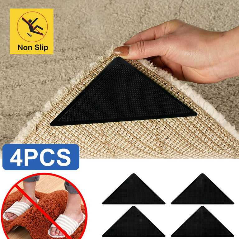 10 Pcs Anti Curling Carpet Tape Rug Grippers, Non Slip Rug Runner Gripper Pad for Area Rugs Double Sided Washable Reusable Pads for Tile Hardwood