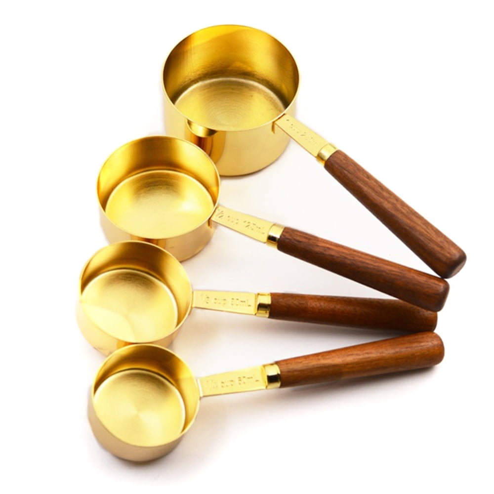 Christmas 4/8 Pcs Stainless Steel Wooden Handle Measuring Cup Spoon  Professional Kitchen Tool Sugar Salt Flour