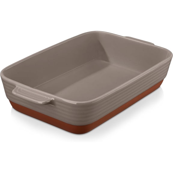 4.8 Qt 9x13 Inch Brown Ceramic Lasagna Dish with Handles, Deep Rectangular Oven Bakeware for Roasting, Casserole and Baking Pan Cookware