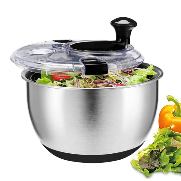 4.8 Qt Professional Grade Stainless Steel Salad Spinner, BPA-Free Vegetable Dryer with Transparent Lid, Non-Slip Base & Dishwasher Safe, Durable Kitchen Gadget for Washing and Drying Lettuce