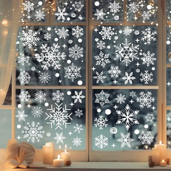 4/8 Sheets, 137pcs Snowflake Window Clings, Christmas Decorations, Winter Door and Window Background Decor, White Snowflake Static Glass Stickers