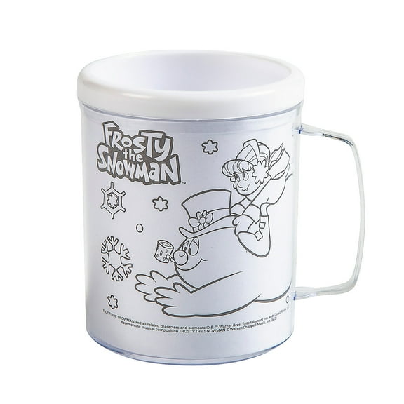 4" 8 oz. Color Your Own Frosty the Snowman Reusable BPA-Free Plastic Mugs - 12 Ct.