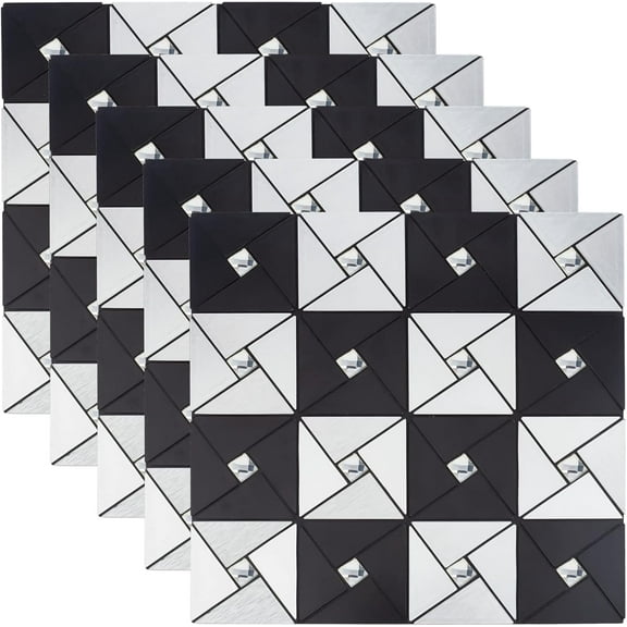 4.8 sq.ft Peel and Stick Backsplash Tiles 5pcs Metal Mosaic Wall Sticker Aluminum Self-Adhesive Wallpaper Rhinestone Waterproof Sticker for DIY Making