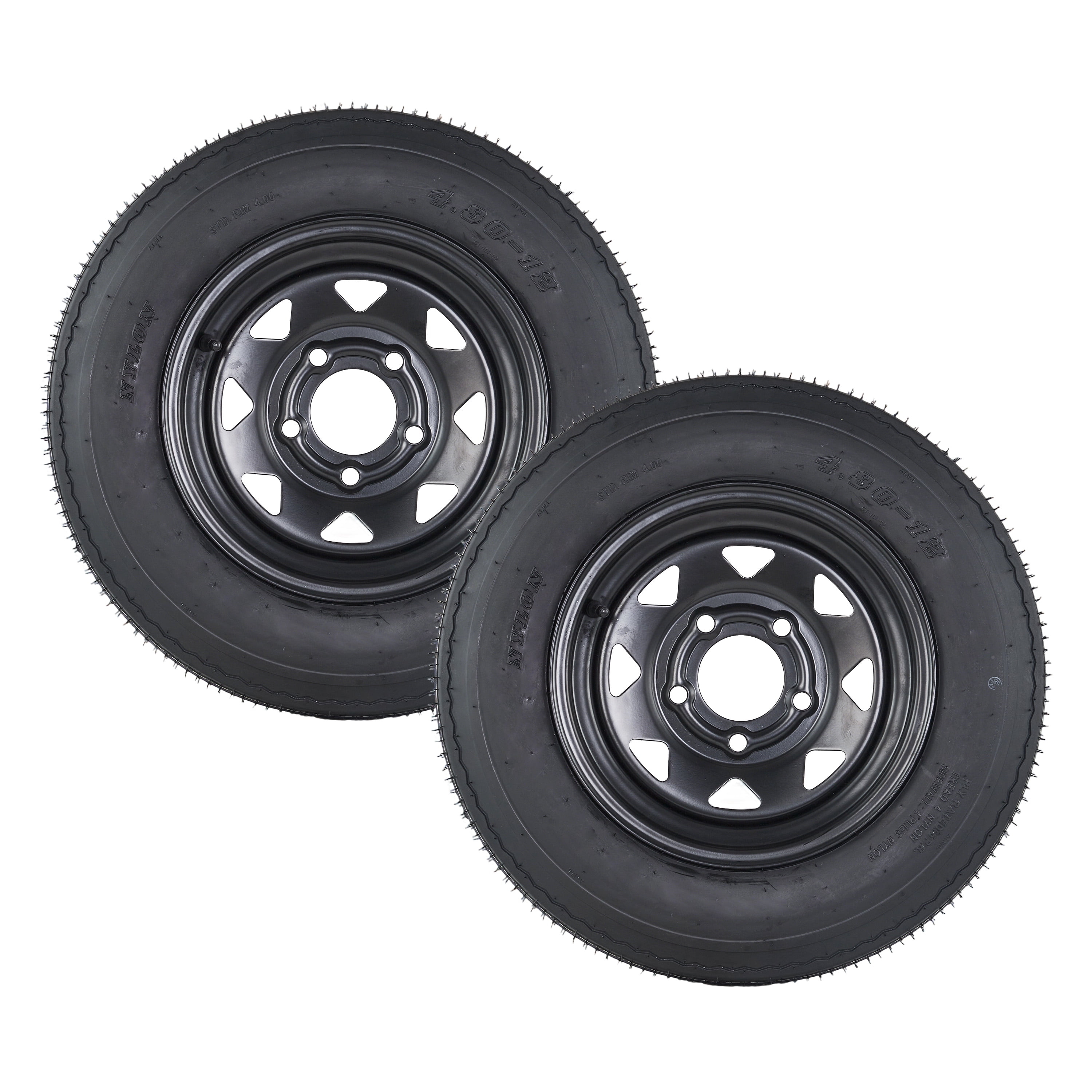 4.80-12 4.80x12 480-12 4.8-12 Trailer Tires with 12 in Rims, Complete Tire and Rim Set, Load Range C, 6PR, Black (5 Lug on 4.5", 4.80-12)