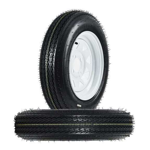 4.80-12 480-12 480X12 Trailer Tire and Wheel Assembly, Heavy-Duty Load Range C 6PR, 4 Lug White Modular Wheel, 12 Inch Tires for Utility/Boat/Camper Trailers, Set of 2